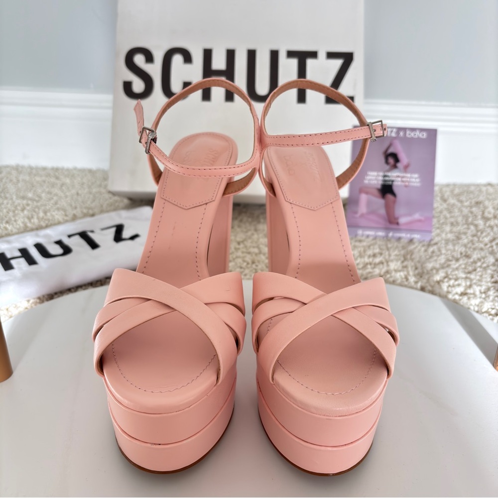 NEW IN BOX SCHUTZ x BALA Blush Pink Platform Heels Pumps SZ 8B - Picture 2 of 16